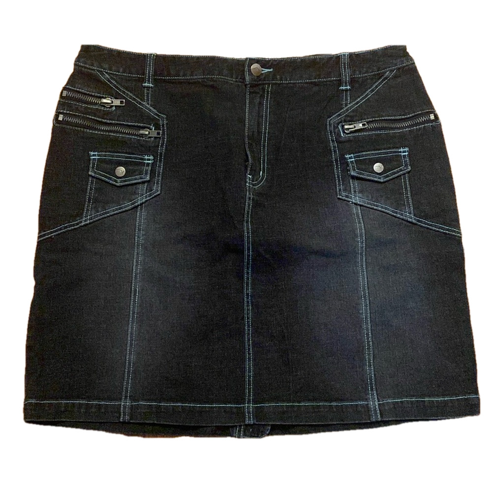 NWT Lane Bryant Venezia Denim Skirt Multiple Zippers And Pockets Black 16